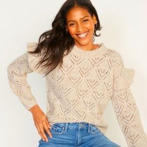 Ruffle Sleeved Pointelle Sweater